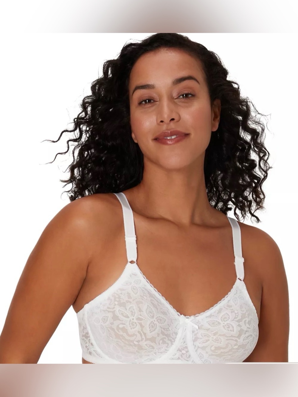 NWT Bali Lace 'n Smooth Underwire Bra Seamless Full Coverage Cup 42C White Sheer